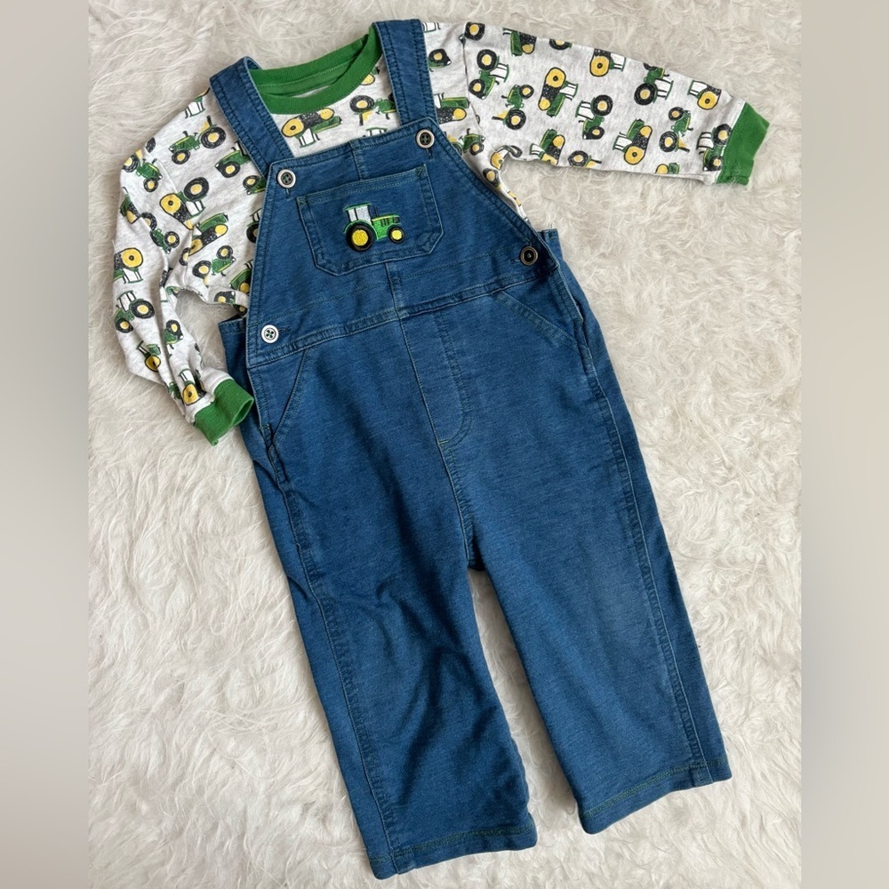 John Deere Soft Blue Denim Overalls & Tractor Tee for Toddler